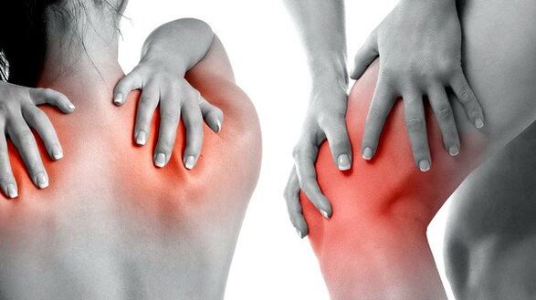 Schmerzen in Muskeln und Gelenken als Symptom für das Vorhandensein von Parasiten.